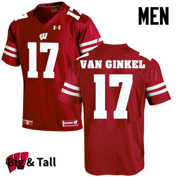 Wisconsin Badgers Men's #17 Andrew Van Ginkel NCAA Under Armour Authentic Red Big & Tall College Stitched Football Jersey PL40P84ZB